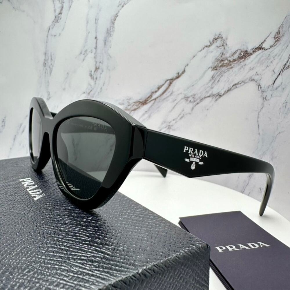 New PRADA Sunglasses Black Butterfly Cat Eye Logo Symbole Logo New - Picture 12 of 16